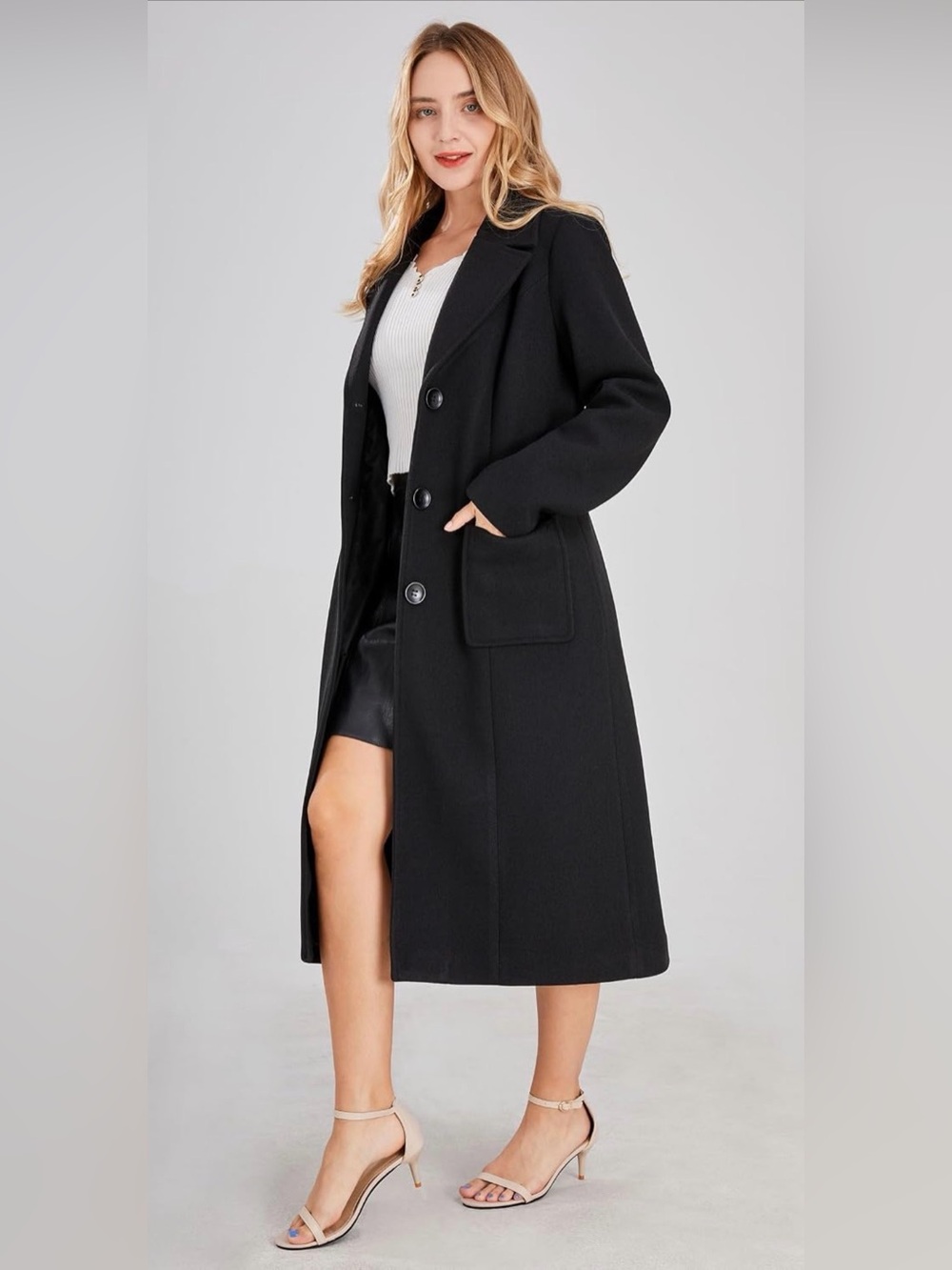 Classic Long Black Single-Breasted Trench Coat
